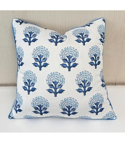 Amazon.com: YugTex Blue Floral Hand Embroidered 20x20 Throw Pillow