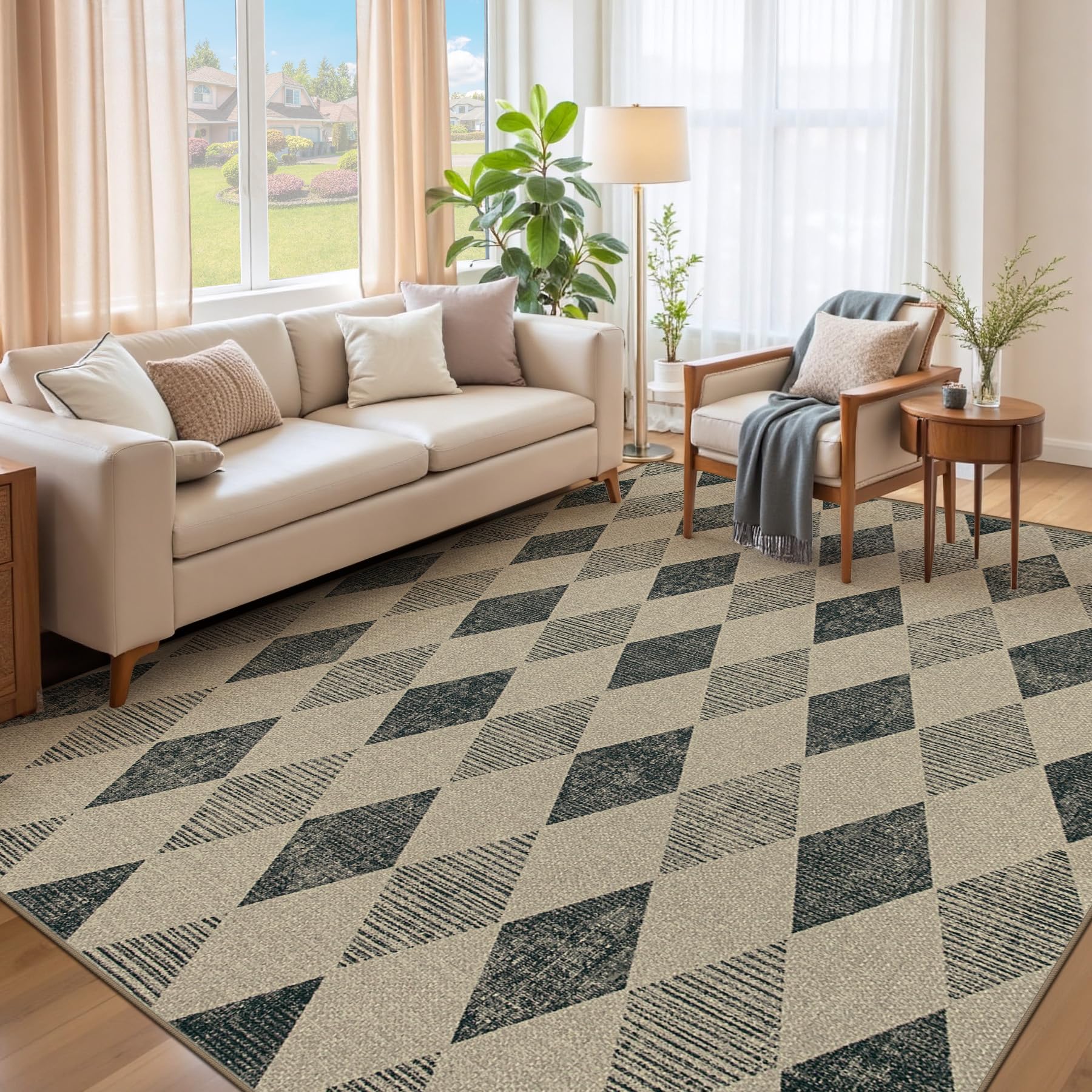 Photo 1 of (used/fair) Easy Jute Rug 6x9 Checkered Rugs: Washable Woven Area Rug Non Slip Non Shedding Indoor Outdoor Carpet for Living Room Bedroom Dining Room Farmhouse Patio (6'x9' Black Diamond)