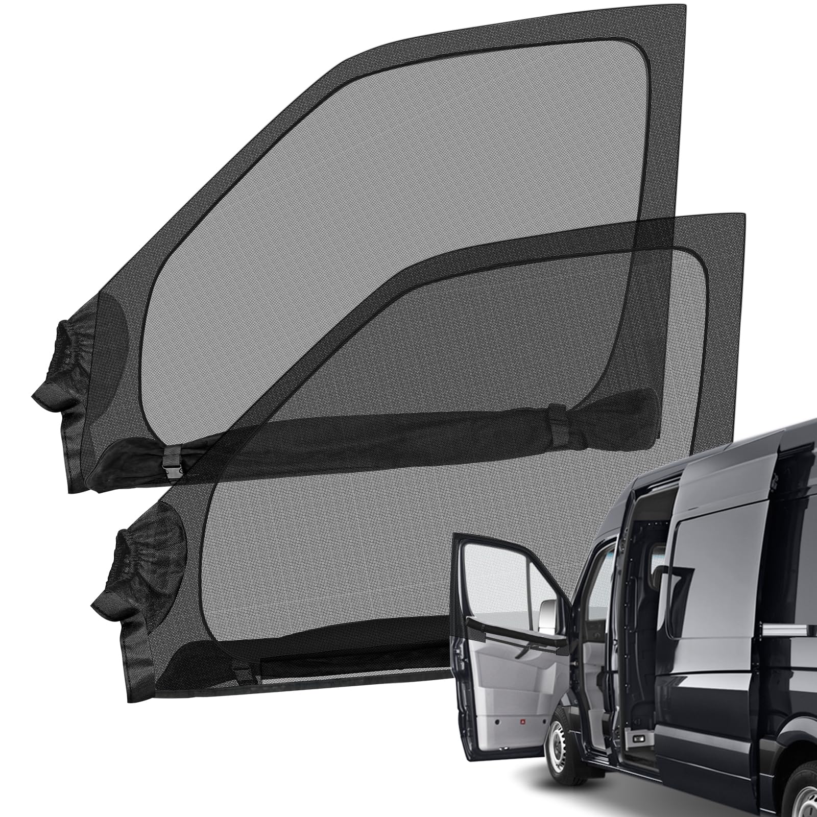 Photo 1 of Federedevo Double Layers Side Window Sunshade Magnetic Bug Screen for Front Doors, Pair Window Bug Screen & Sunshade Curtain Compatible with Mercedes Sprinter 2007-2025