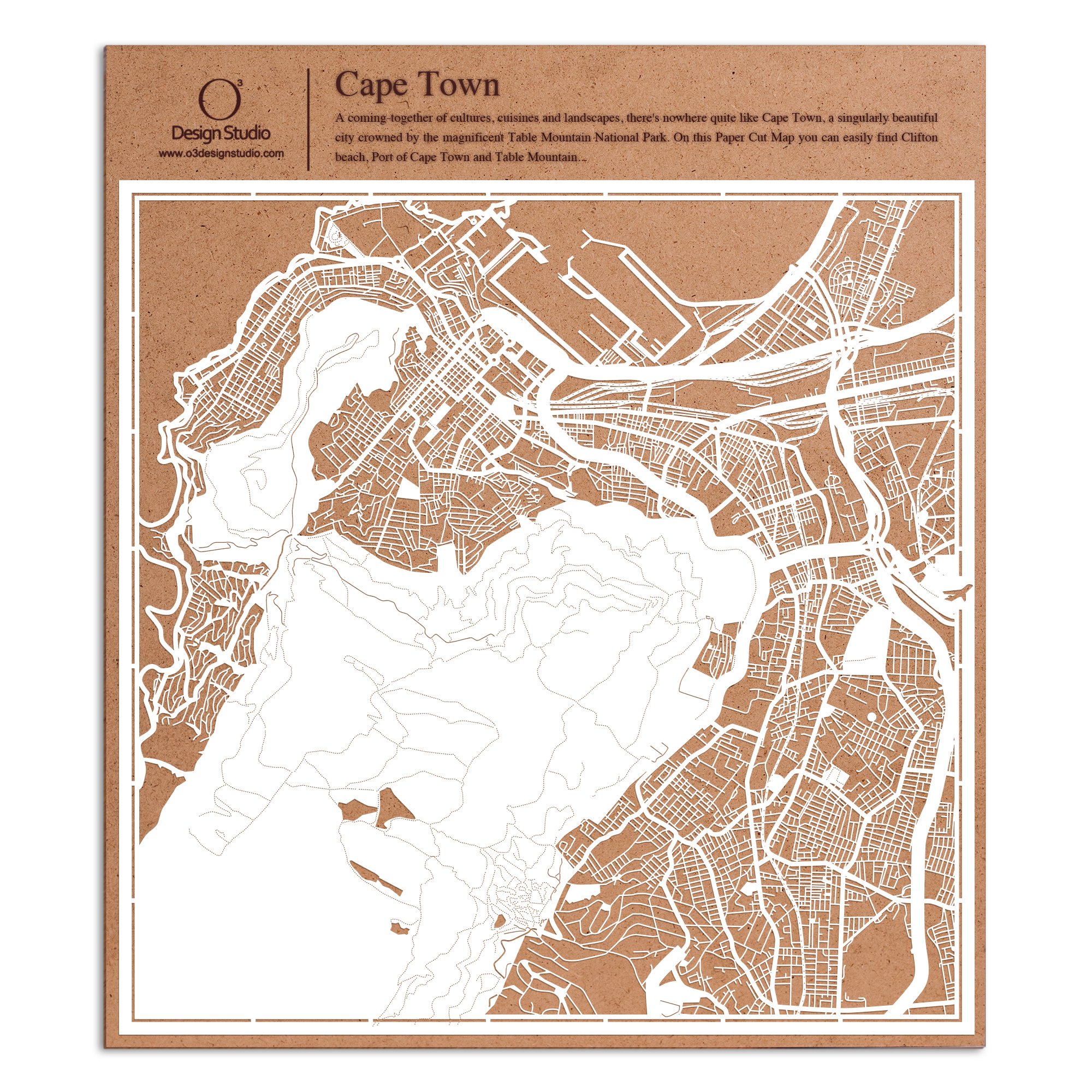 Cape Town Paper Cut Map by O3 Design Studio White 30x30 cm Paper Art