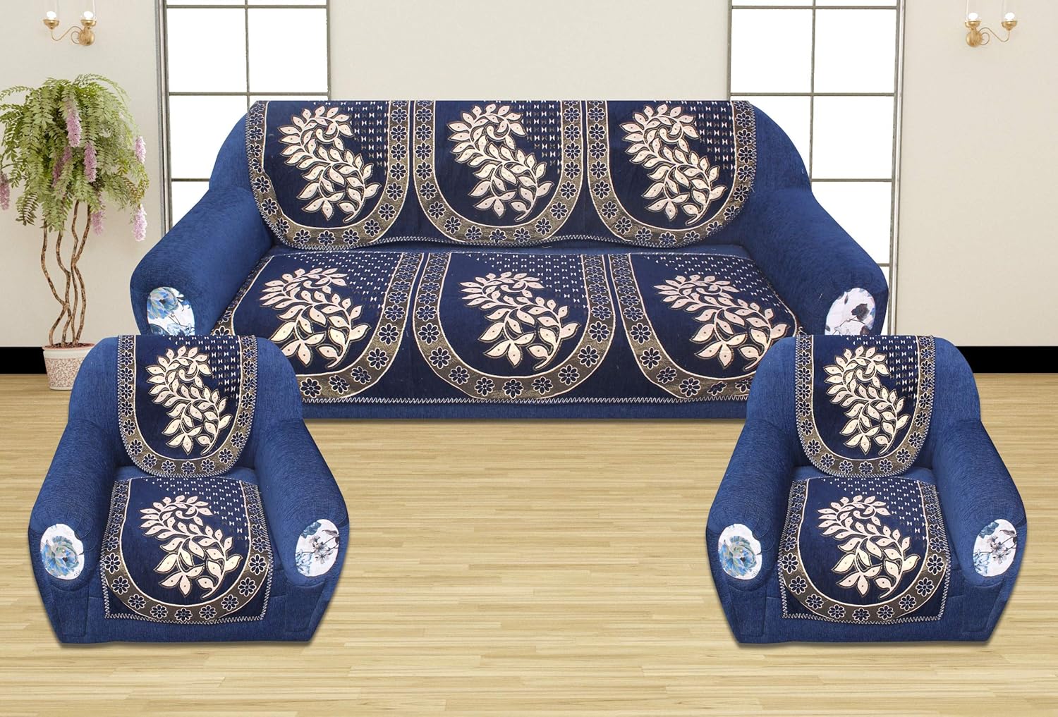 Buy Romee Soft Polyester Floral Sofa Cover 5 Seater 6 Piece