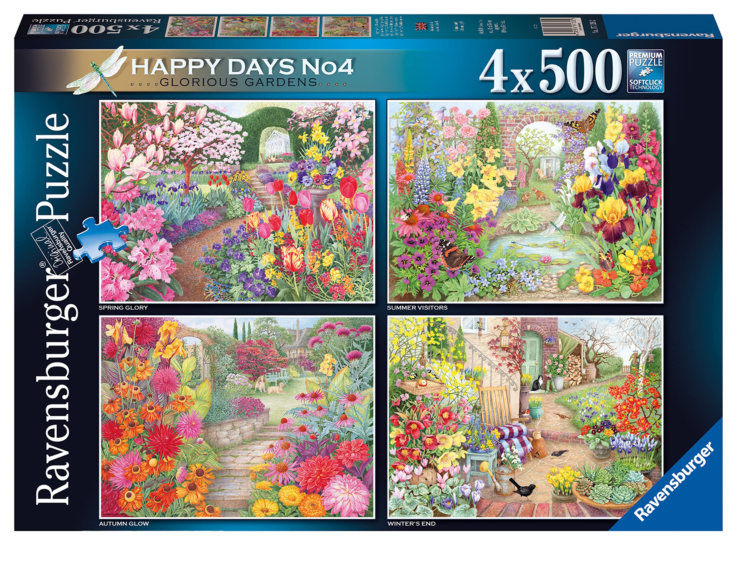 Ravensburger Happy Days Glorious Gardens 4X 500 Piece Jigsaw Puzzle for Adults & Kids Age 10 Years Up