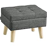 SONGMICS Storage Ottoman, Foot Stool, Ottoman with Padded Seat, Foot Rest with Wood Legs, Small Table, for Hallway, Living Room, 11.8 x 15.7 x 11.4 Inches, Linen-Look Fabric, Slate Gray ULOM517GN01