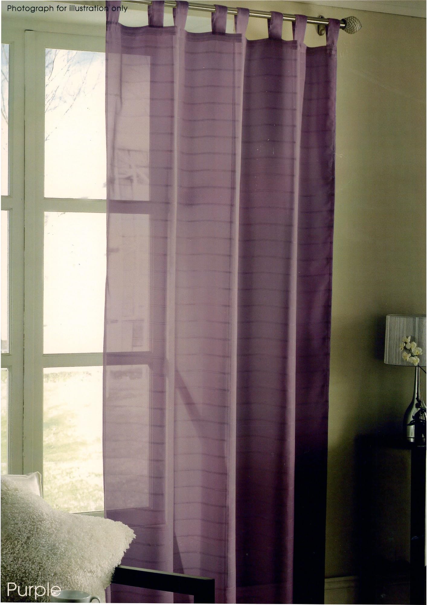 Home Exclusive Lurex Stripe Voile Curtain Panel in Purple 145cm x 228cm