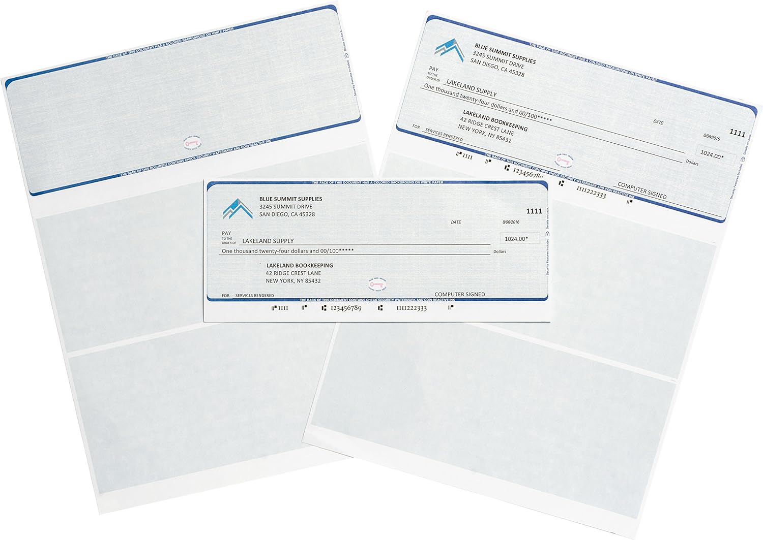 500 Blank Check Stock- Designed for Secure Computer Printed Checks with Quickbooks, and more - Blue Linen Pattern- 500 Sheets - 8.5'' x 11'' : Office Products