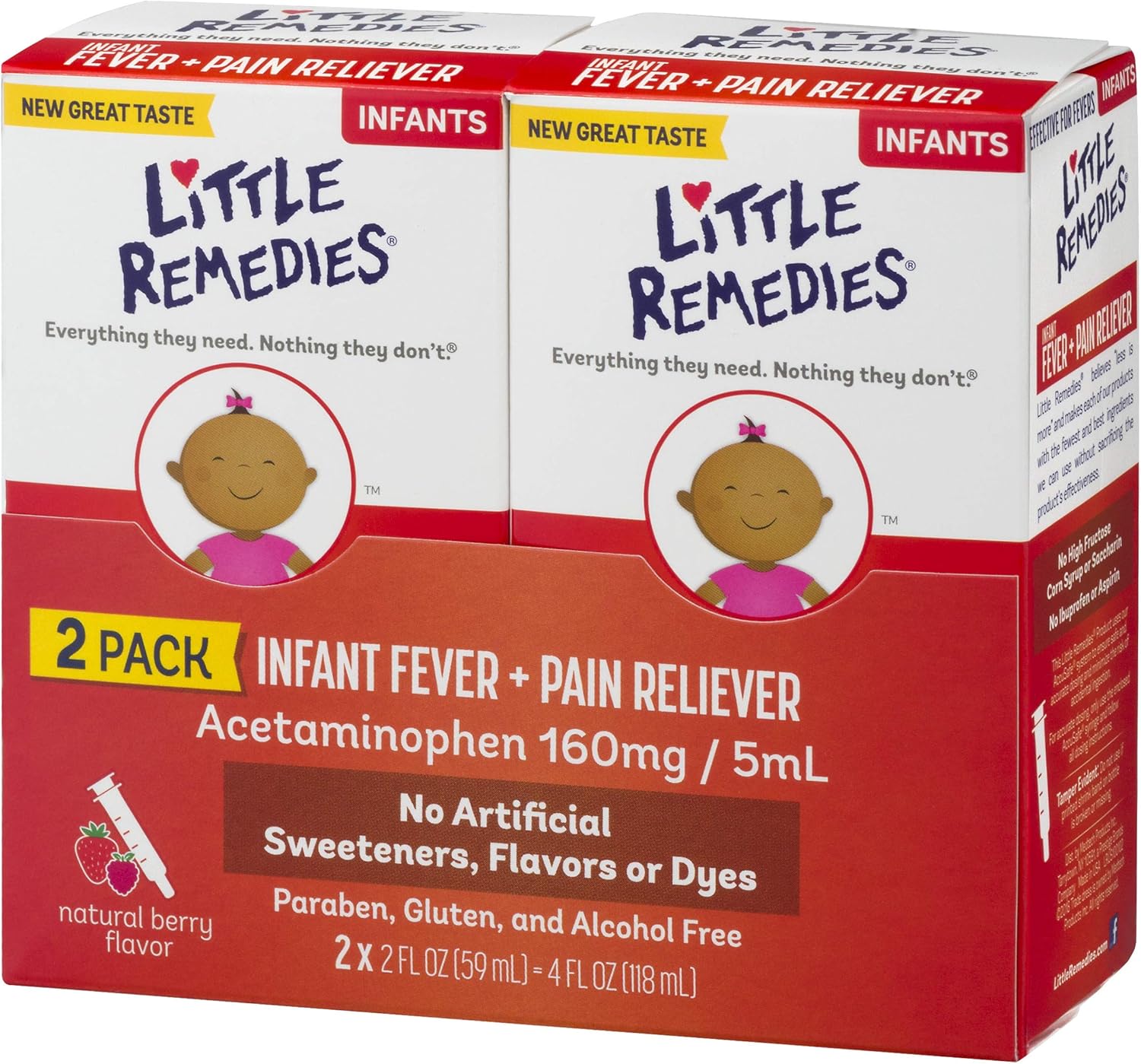 Little Remedies Infant Fever & Pain Reliever | Natural Berry Flavor | 2 FL OZ | 2 Pack: Health & Personal Care
