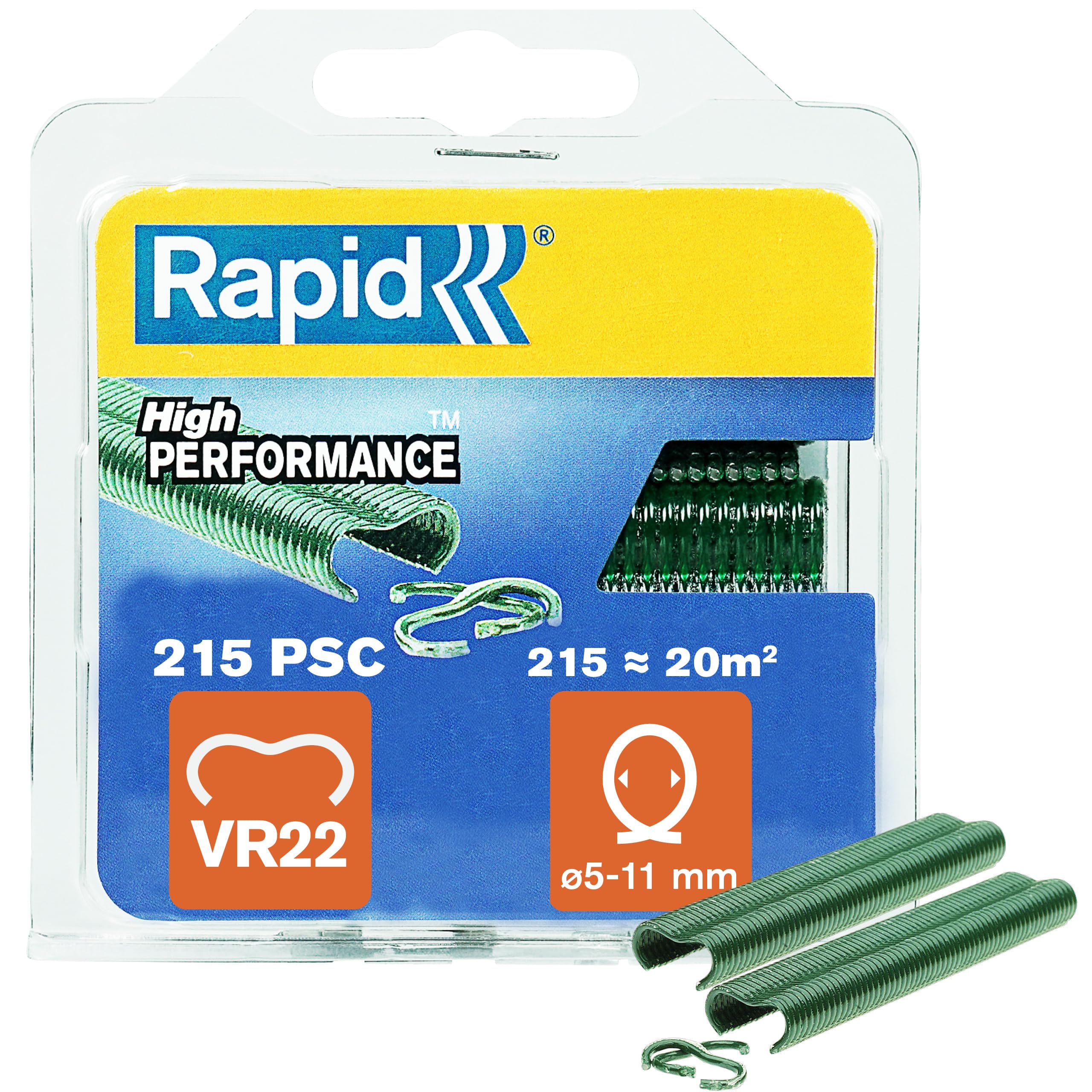 Rapid VR22 Galvanized Fence Hogrings with Green PET Coating, Suitable for 5-11 mm Netting Wire, Ideal for Securing Cages and Fencing, 215 Pieces, Blister (40108802)