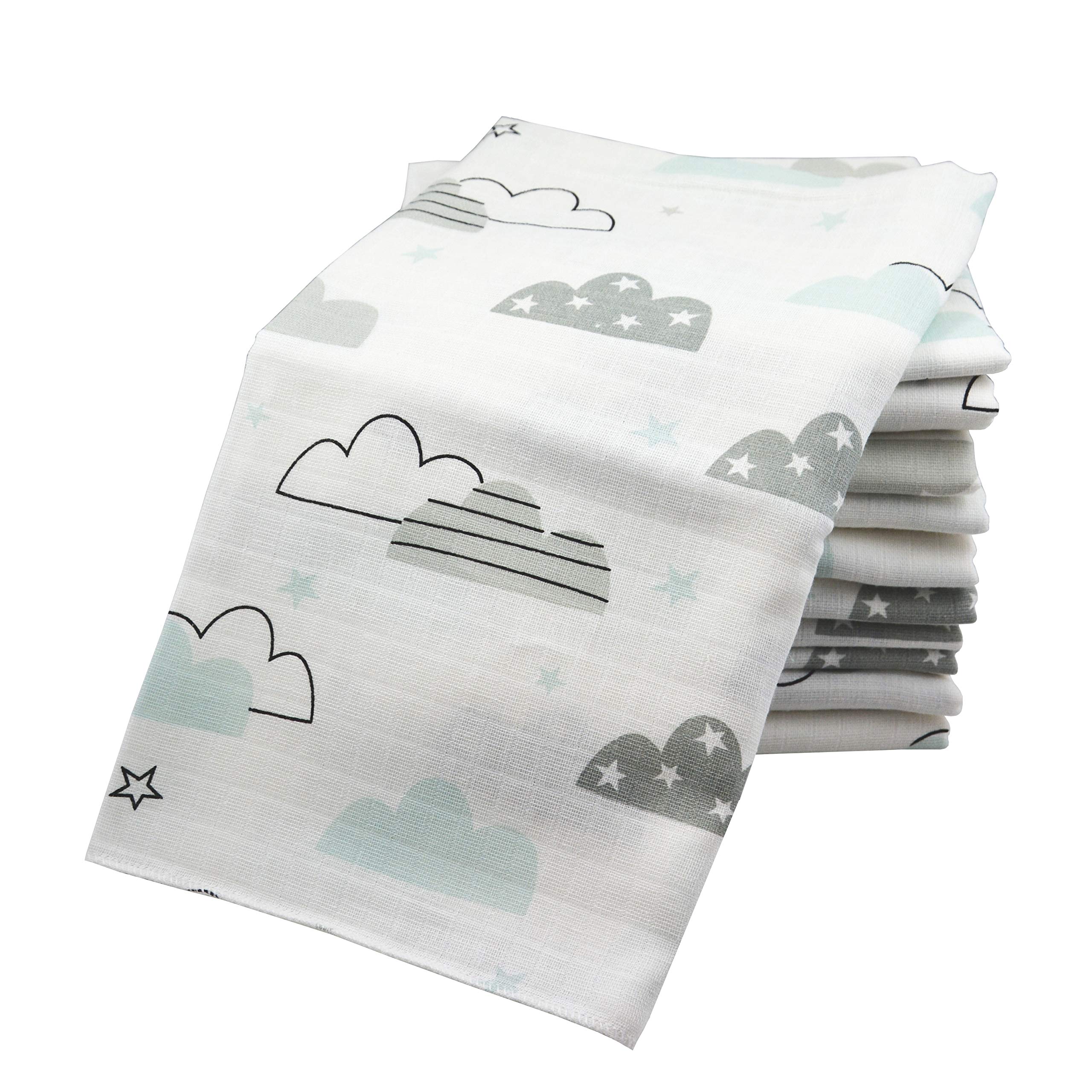 MMC 10x burp cloths muslin diapers baby cotton 80x70 cm | ÖKO-TEX (10 clouds mint)
