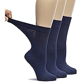 Hugh Ugoli Women's Rayon Loose Fit Diabetic Crew Socks, Non-Binding Top for Swollen Feet, Extra Wide and Stretchy, 3-6-9 Pair