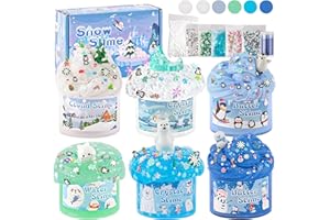 LAWOHO 6Pcs Snow Slime Kit -Cloud, Butter, Clear, Water Slimes, Slime for Kids with Cute Charms & Add-ins, Non Stick Slimes K