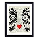 Sugar Skull Love Upcycled Vintage Dictionary Art Print 8x10