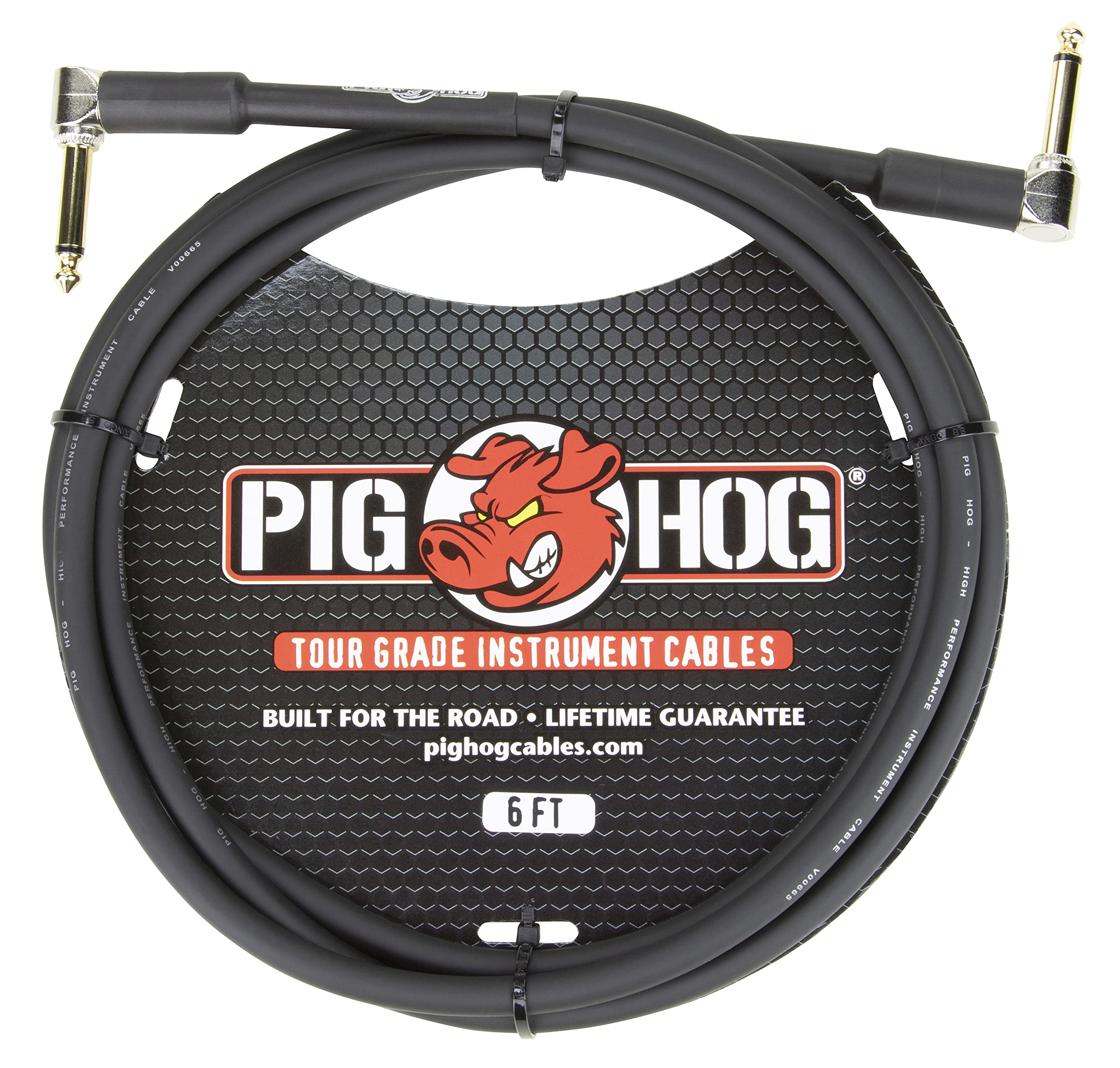 Pig Hog PH6RR High Performance 8mm Right-Angle 1/4" Guitar Instrument Cable, 6 Feet