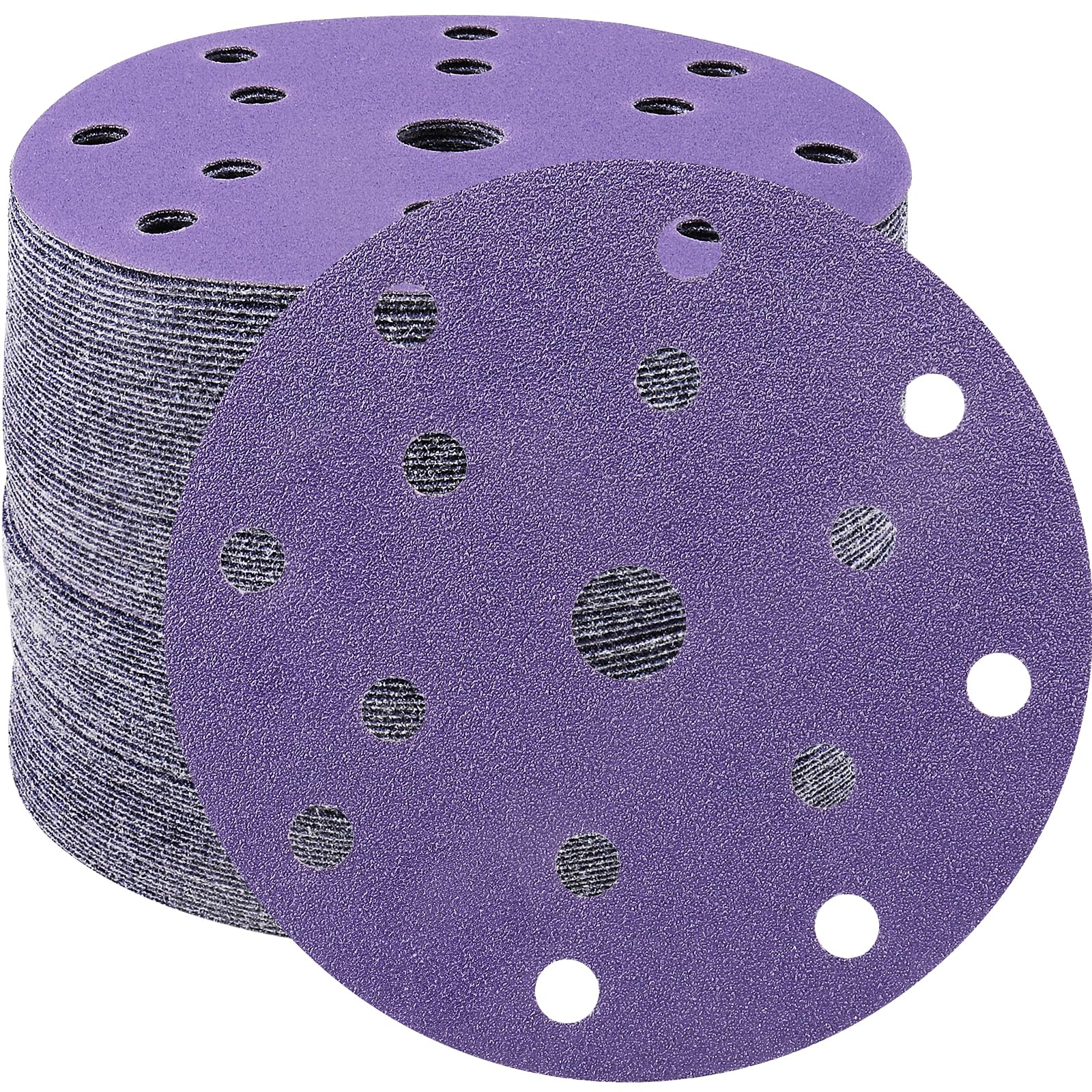 STEBRUAM 45pcs 150mm Sanding Discs 60 Grit 15 Holes Hook and Loop Sanding Pads for 6Inch Random Orbital Sander Purple
