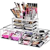 Sorbus Large Makeup Organizer - Clear Stackable Jewelry Makeup Organizer for Vanity, Bathroom Storage Display Case - 12 Drawers Cosmetic Beauty Organizers and Storage with Lipstick Makeup Brush Holder