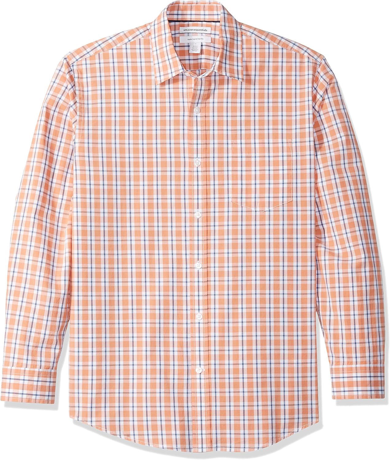  Essentials Men's Regular-Fit Long-Sleeve Plaid Casual Poplin Shirt: Clothing
