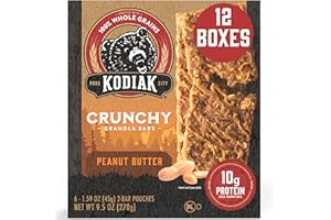 Kodiak Cakes Crunchy Granola Protien Snack Bars, Peanut Butter, High Protein, 100% Whole Grains, 12 boxes with 6 pouches (144 bars)