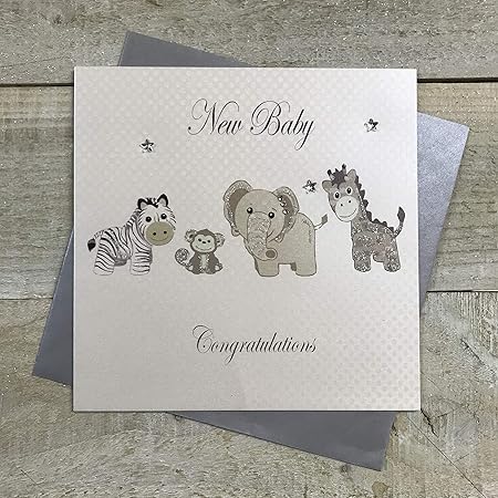 White Cotton Cards Biglietto D Auguri Per La Nascita Di Un Bambino Colore Argento Amazon It Casa E Cucina