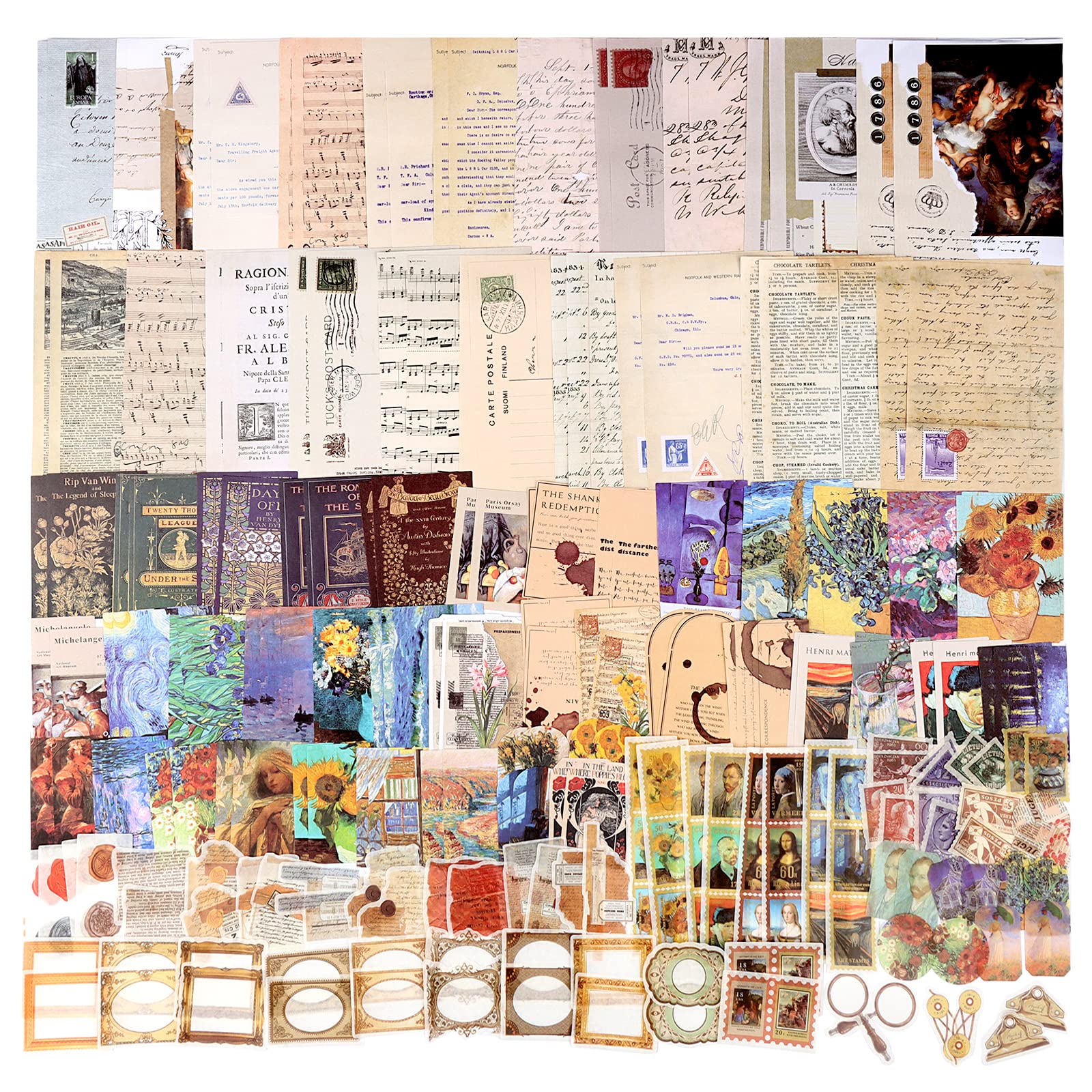 Draupnir 200Pcs Vintage Scrapbooking Stickers Paper Pack, DIY Retro Journaling Scrapbooking Supplies Decorative Stickers Paper Kit for Scrapbook and Bullet Journal - Art
