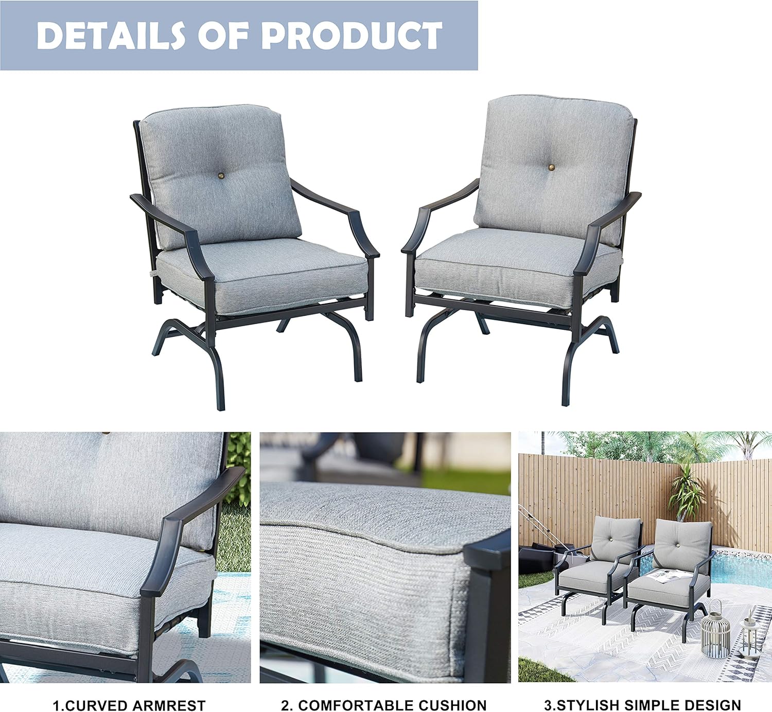 LOKATSE HOME 2 Pieces Outdoor Conversation Furniture Patio Bistro Armchair Set Metal Single Dining Chairs with Cushion, Grey : Garden & Outdoor