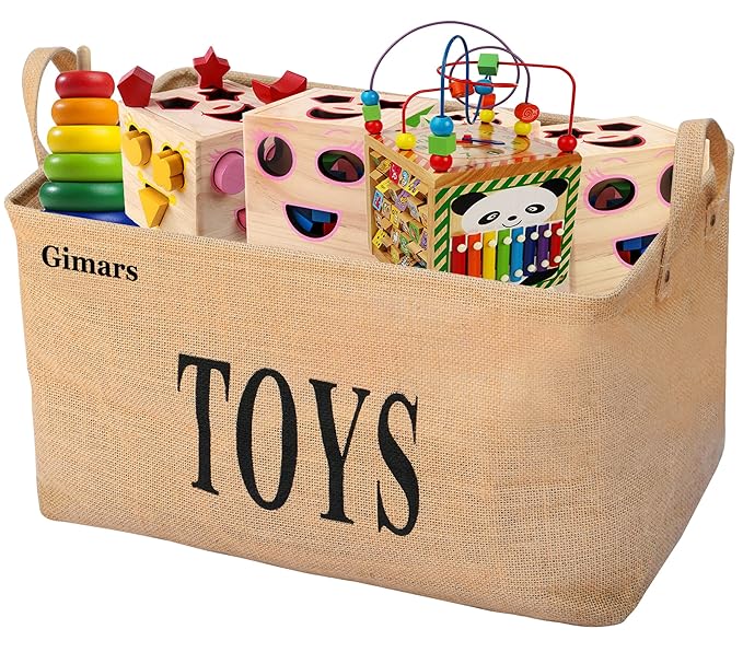Gimars Große Spielzeugkiste Spielzeug Aufbewahrungskiste Spielzeugbox Jute faltbar Aufbewahrungsbox (20 Zoll)