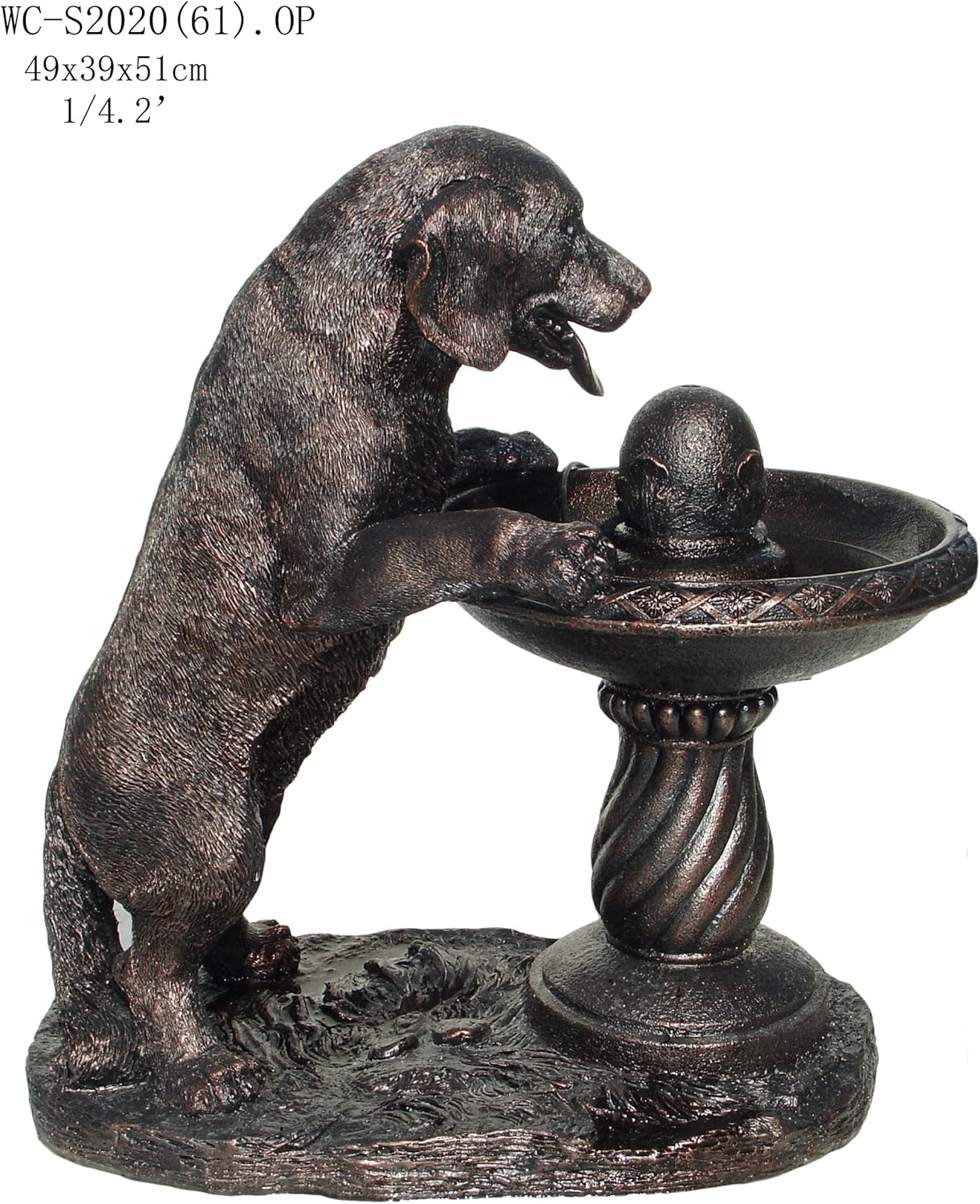 Garden Patio Outdoor Indoor Labrador Dog Sculpture Statue Water Fountain With Pump (Medium Size