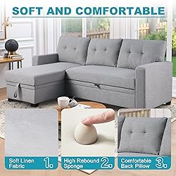 Lyngins L Shaped Sleeper Sofa Bed with Storage