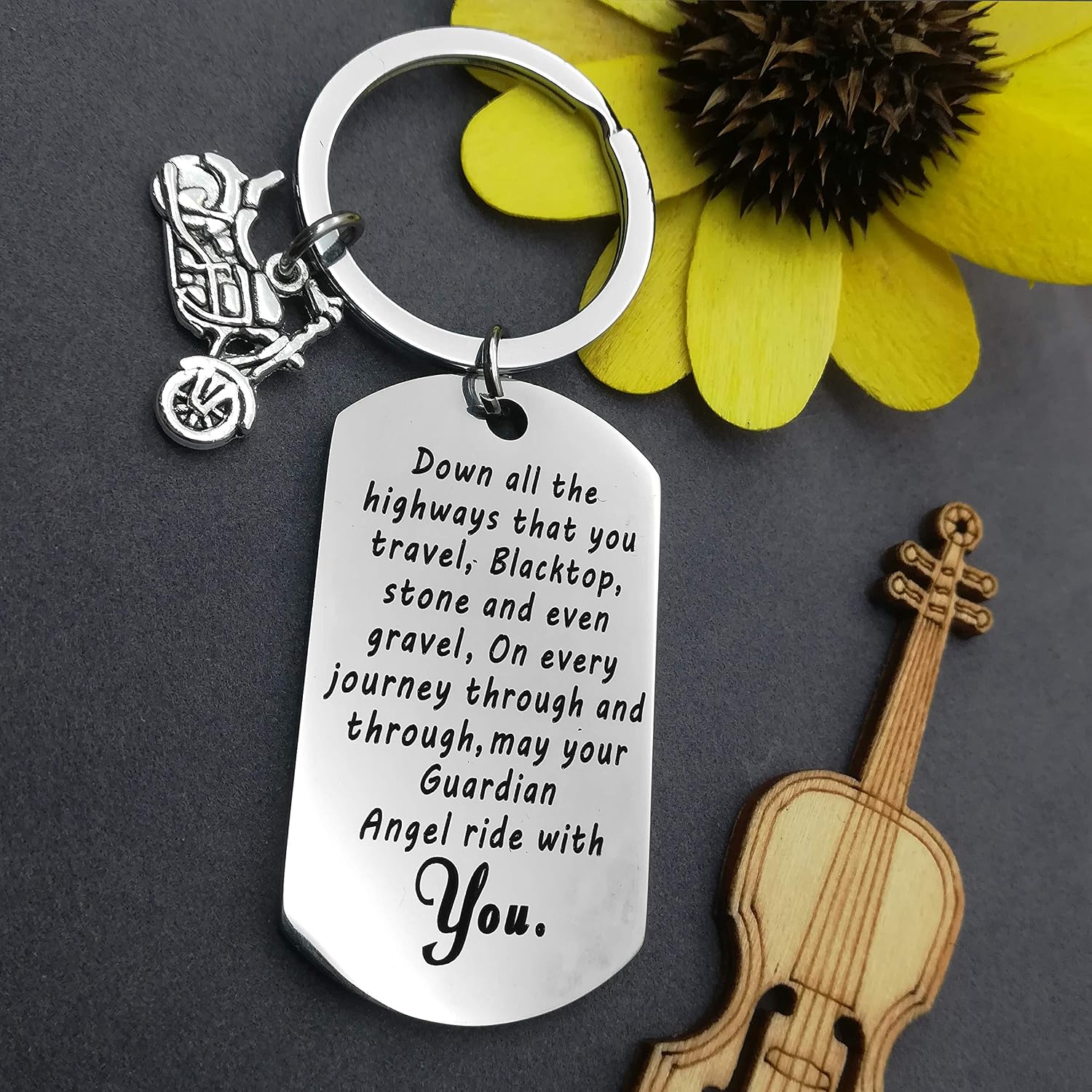 Huwujiu Biker Gift Motorcycle Keyring Ride Safe Keyring May Your Guardian Angel Ride With You Keyring Driver Keyring Gift Valentines Day Christmas Birthday Gifts Biker Gifts for Men Women - Image 3