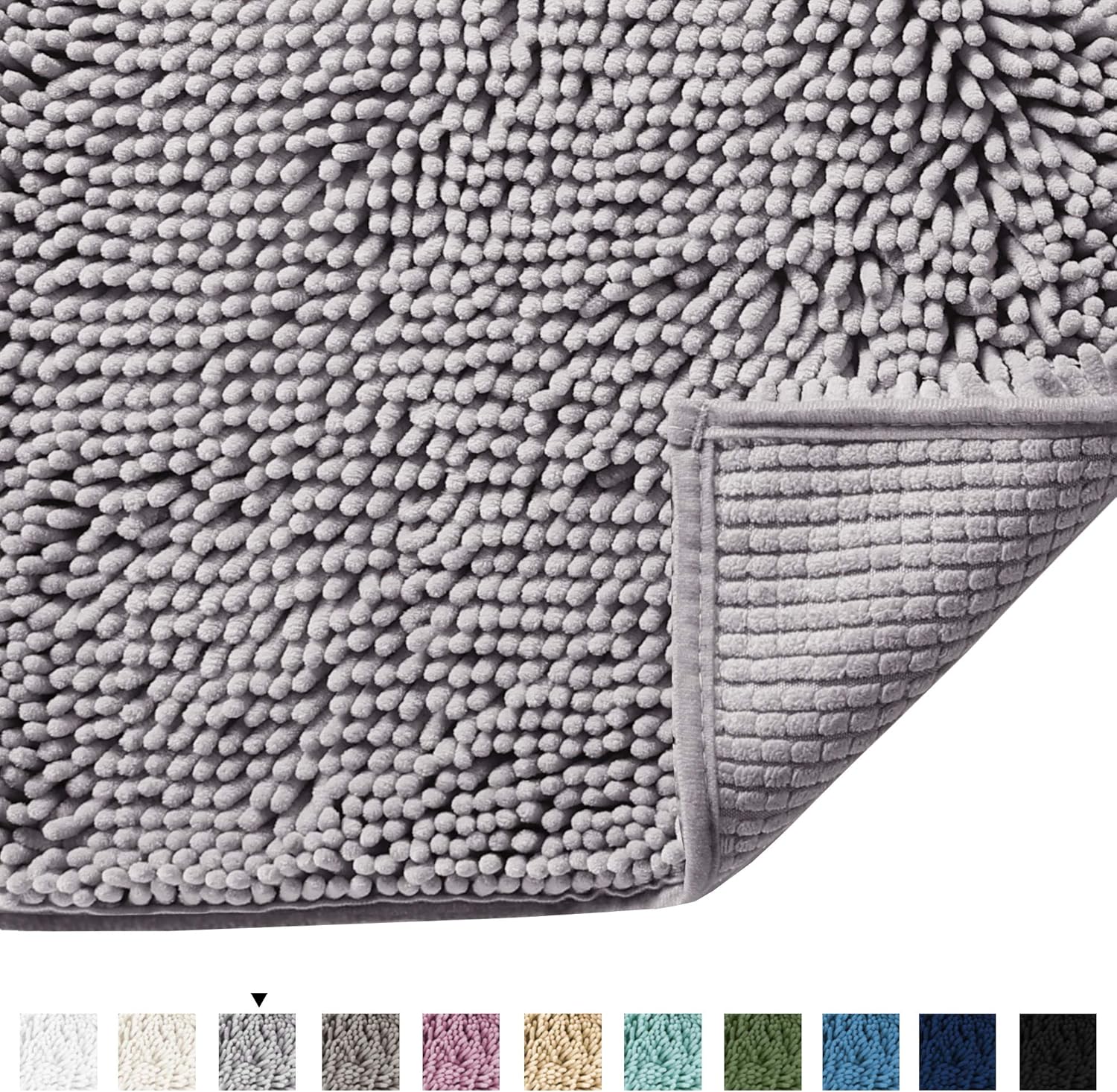 Grey Rugs for Bathroom Slip-Resistant Shag Chenille Bath Rugs Mat Extra Soft and Absorbent Bath Rug for Shower Room Machine-Washable Fast Dry (Grey, 17" x 24"): Home & Kitchen