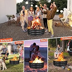 YSEJOMP 60 Inch Round Galvanized Fire Pit Ring/Fire
