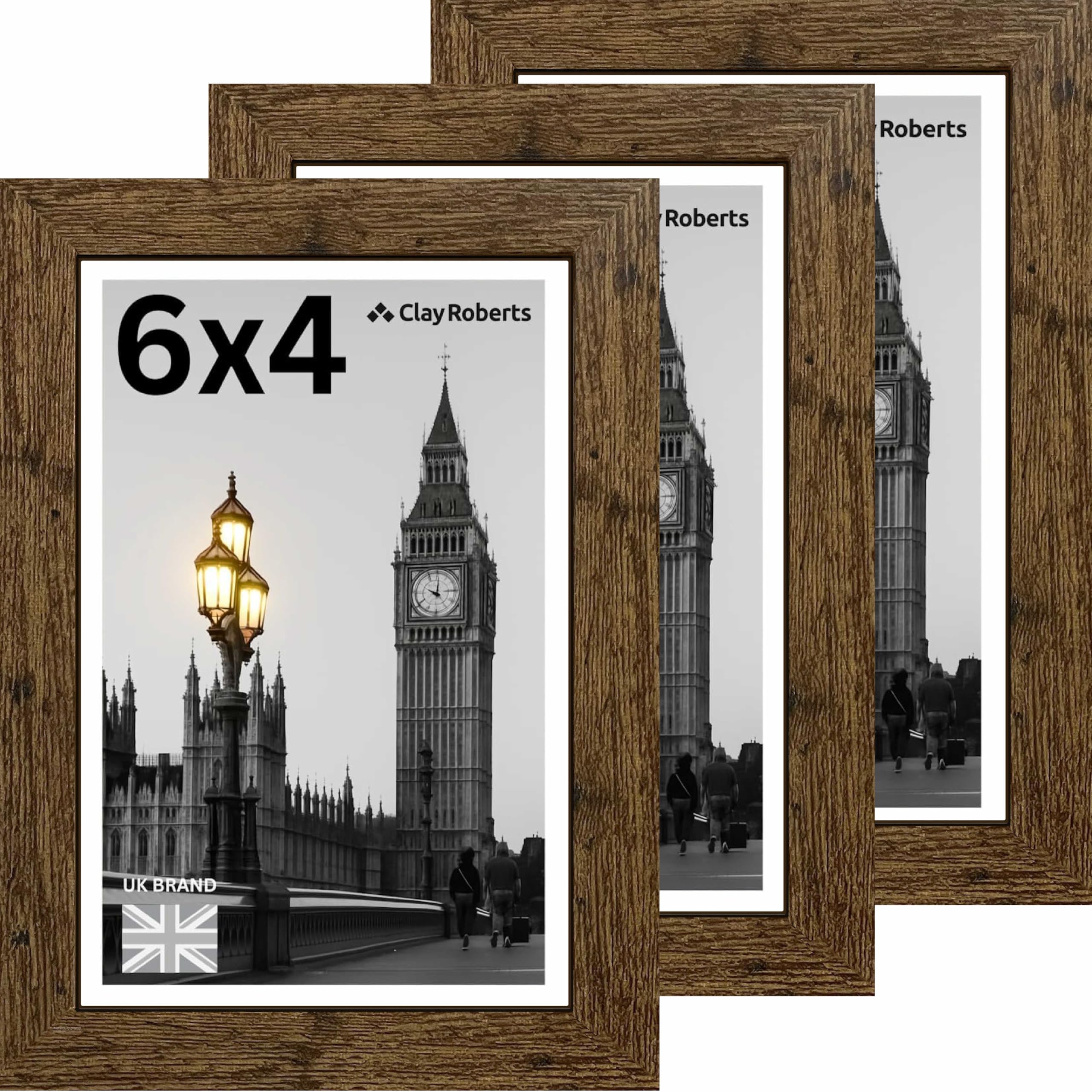 Picture Frame 6 x 4, Brown, Pack of 3, Freestanding and Wall Mountable, 10 x 15 cm, 6x4 Picture Frames, Brown 6x4 Photo Frames, 4x6 Photo Collage Gallery Display