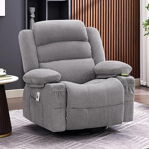 Rocker Recliner Chair with Heat and Massage, 360° Swivel Recliner