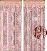 GREATRIL Rose Gold Foil Fringe Curtain Backdrop 2 Packs 3.2ft x 8.2ft