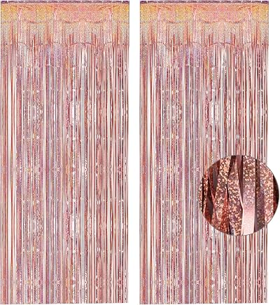 GREATRIL Rose Gold Foil Fringe Curtain Backdrop 2 Packs 3.2ft x 8.2ft