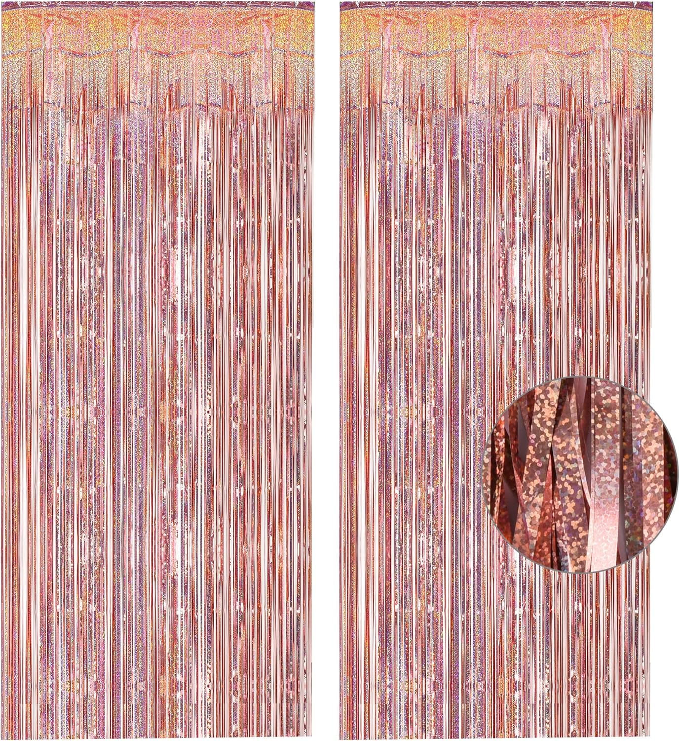 GREATRIL Foil Fringe Curtain Streamers - Rose Gold Tinsel Curtain Party Backdrop for Bachelorette Confirmation Hen Do Bridal Shower Bride To Be Sweet 16 Birthday Party Decorations - 2 Packs
