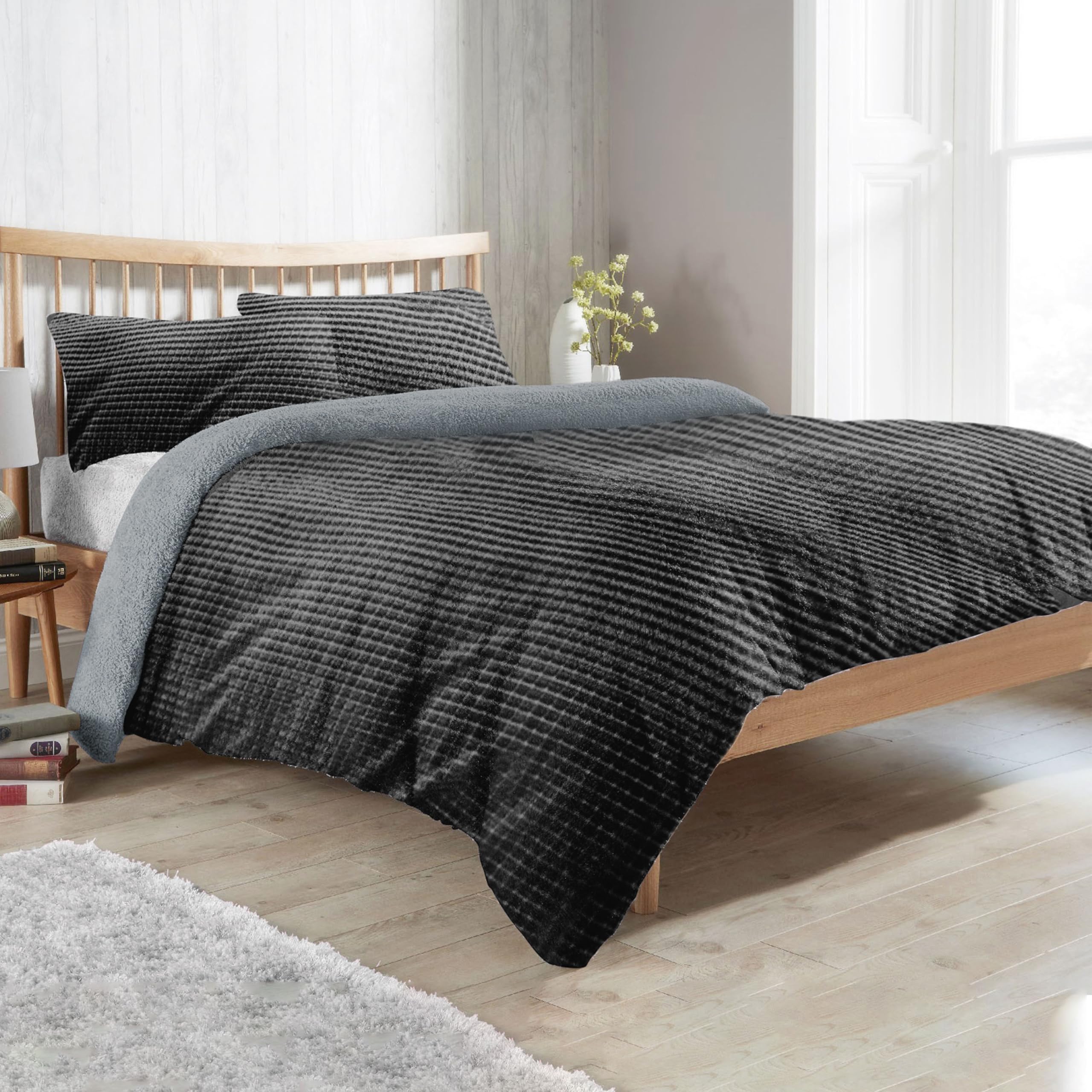 Olivia Rocco Maine Check Fleece Duvet Cover Set Easy Care Quilt Covers with Pillowcases Super Soft Reversible Bedding Bed Linen Sets, Single