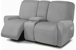 ULTICOR Reclining Love Seat with Middle Console Slipcover, 8-Piece Loveseat Reclining Sofa Covers, 2 seat Loveseat Recliner Cover, Thick, Soft, Washable (Light Grey)