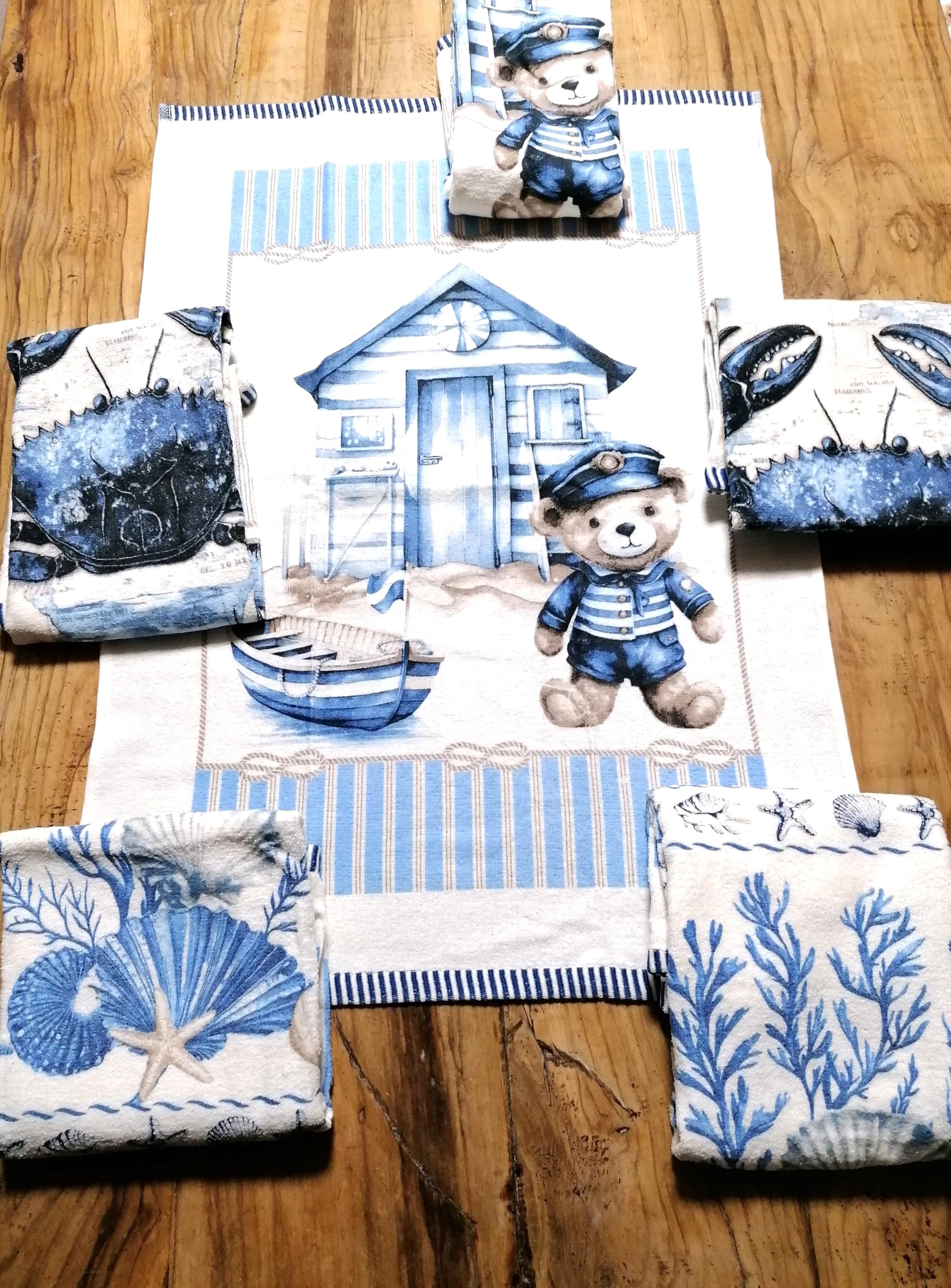 pay little New!!!! COUNTRI 100% Cotton Terry Tea Towels Sea Pattern 6 Pieces Size 50x70cm. with Loop Easy to Hang!!!!