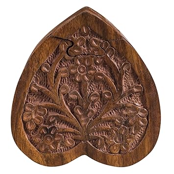 Rusticity Wooden Mystery Puzzle Box - Heart Shape with Secret Storage | Handmade | (4.5 X 4.3 in)