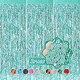 3 Pack Teal Aqua Blue Wave Foil Curtains - 3.3 ft x 6.6 ft Tinsel Metallic Streamers for Photo Booth Birthday Wedding Girl Princess Bachelorette Euphoria Theme Party Decorations