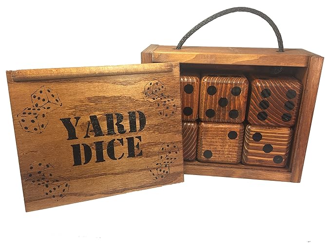 Yard Dice Set with 8 player Yardzee dry erase score sheet - 6 Giant Wood Lawn Dice - Great Family Yard Games