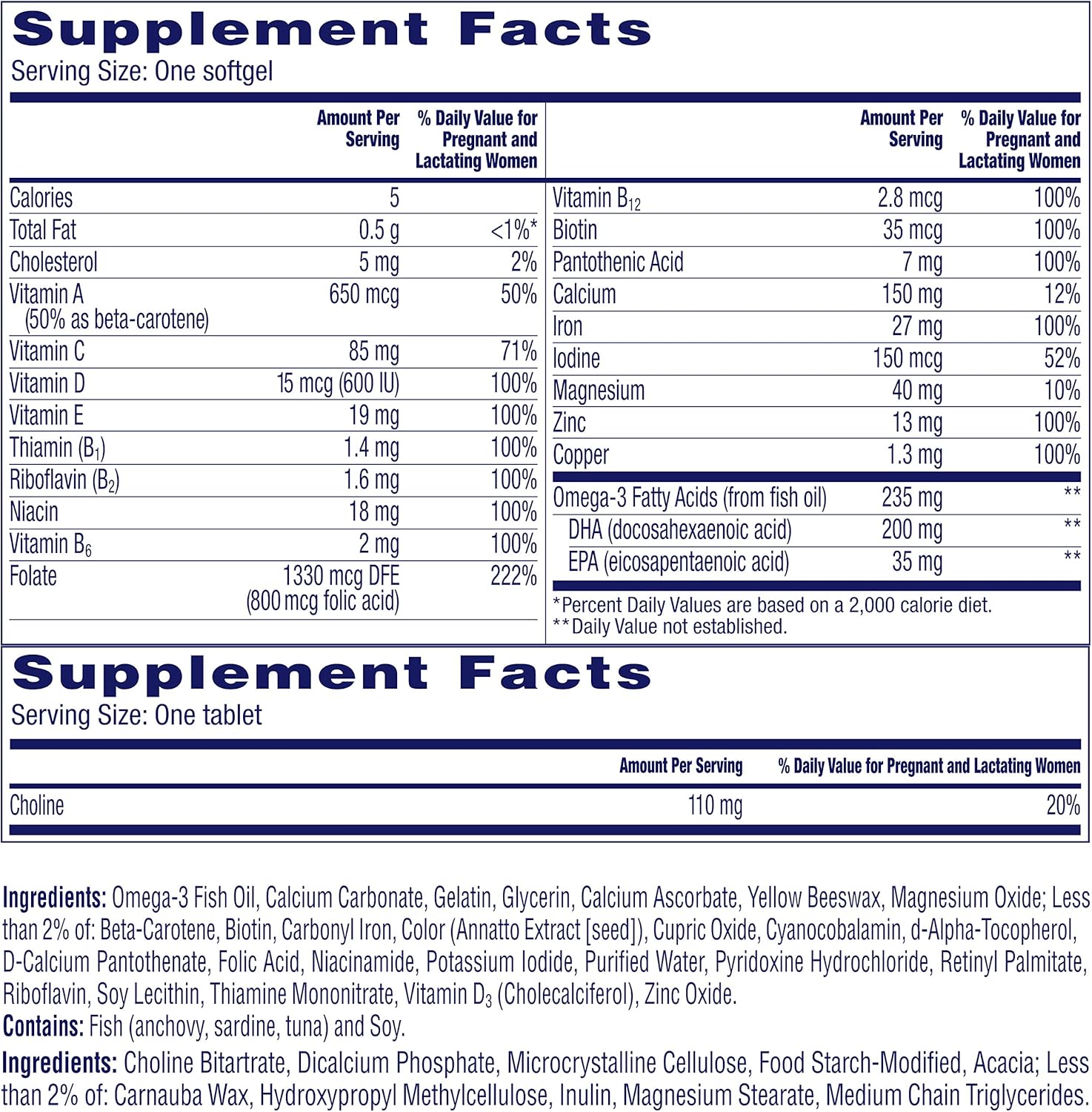 One A Day Women’s Prenatal Advanced Complete Multivitamin with Brain Support* with Choline, Folic Acid, Omega-3 DHA & Iron for Pre, During and Post Pregnancy, 90+90 Count, (180 Count Total Set): Health & Personal Care