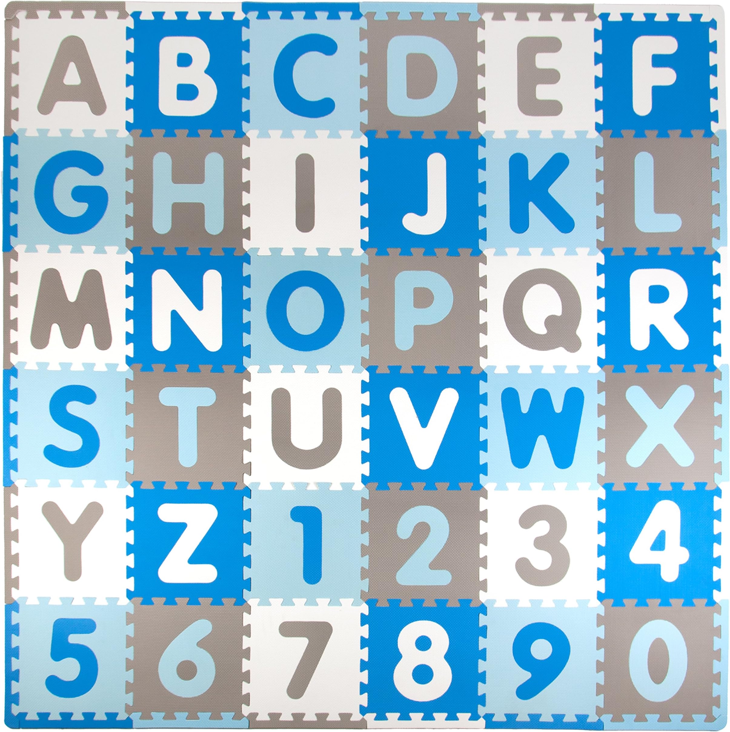 Tadpoles Soft EVA Foam 36 Piece ABC Playmat Set, Blue/Grey, 74x 74 (36 Sq Feet)