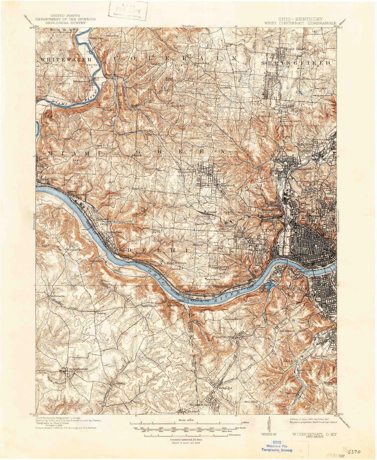 Amazon Com Yellowmaps West Cincinnati Oh Topo Map 1 62500 Scale 15 X 15 Minute Historical 1914 Updated 1947 20 7 X 17 1 In Paper Sports Outdoors