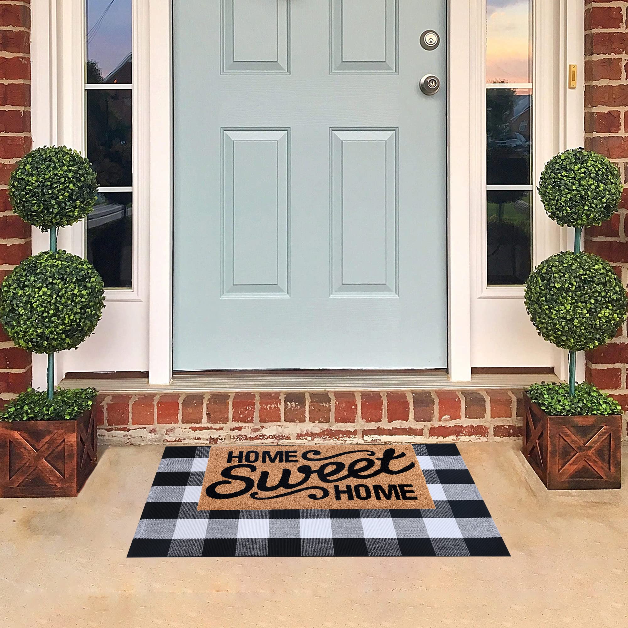 100% Coco Coir Welcome Mat + 28 x 43 Inches Buffalo Plaid Rug Combo Set - Farmhouse Front Porch Entryway Fall Decor Floor Mat, Doormat Indoor Outdoors Spring Mats Home Sweet Home - Image 5