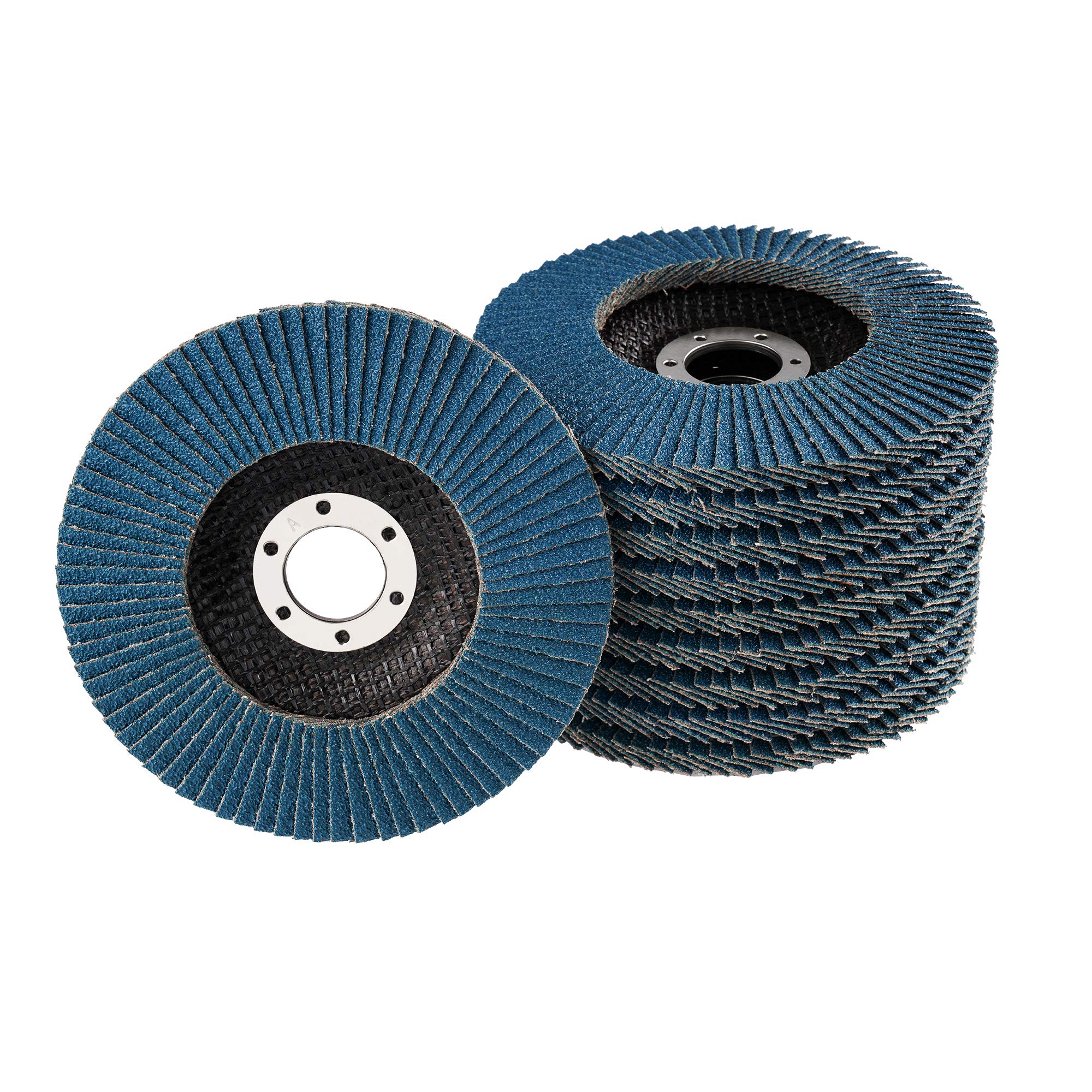 S&S-Shop INOX Serrated Washers for Grinding Discs, 20 x Diameter 125 mm, Mix Pack, Grit 40/60/80/120, Blue/INOX, Compatible with Angle Grinder