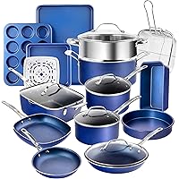 Granitestone Blue 20 Piece Pots and Pans Set, Complete Cookware & Bakeware Set with Ultra Nonstick Durable Mineral…