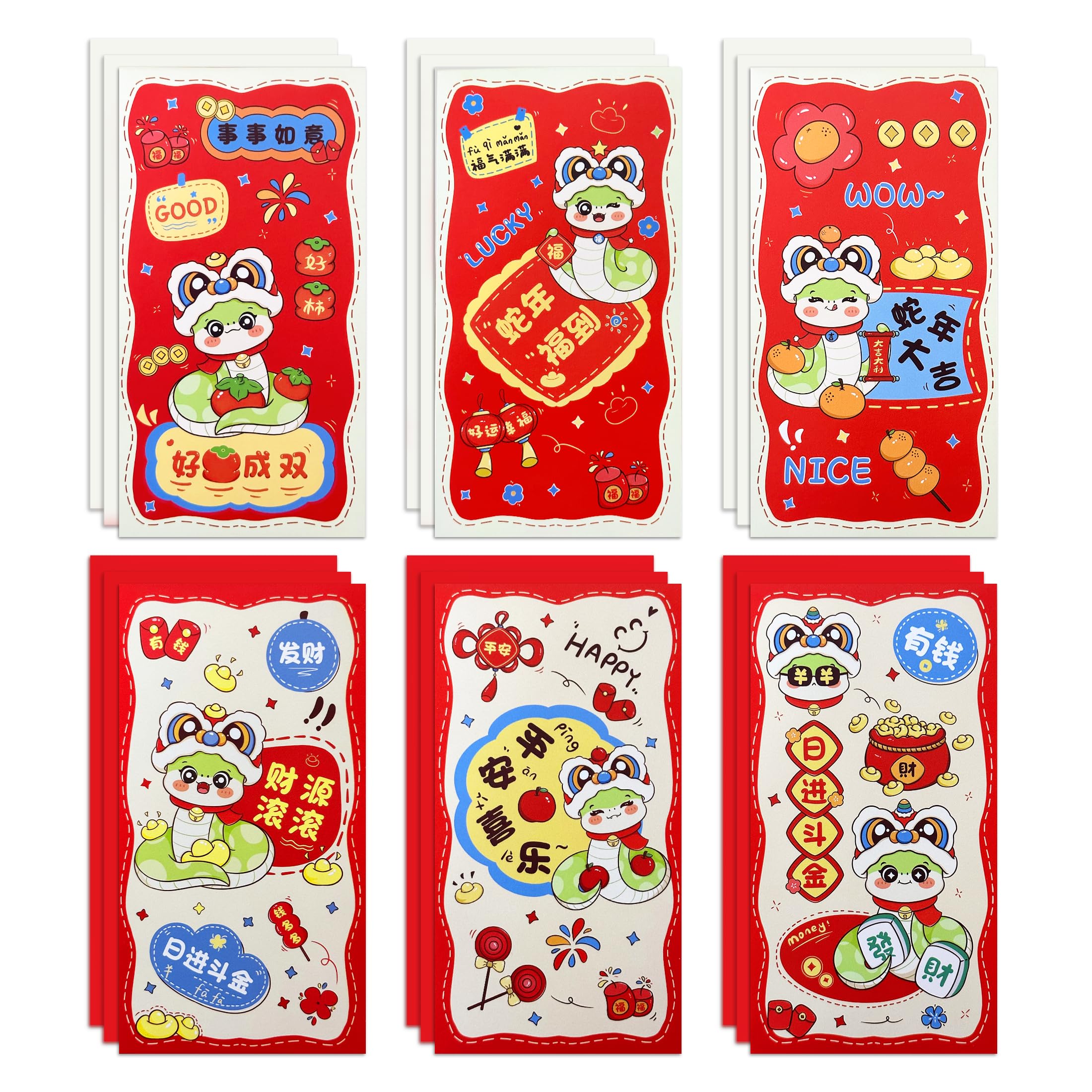 Photo 1 of 18 PCS Red Envelope Snake 2025 Spring Festival Money Envelopes for Cash Chinese New Year Cash Envelopes Lunar New Year Envelopes Year of The Snake Hong Bao Chinese New Year Decorations 2025 (08A)