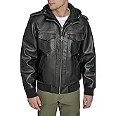 Levi's Men's Faux Leather Aviator Bomber Jacket With Jersey Bib and Hood