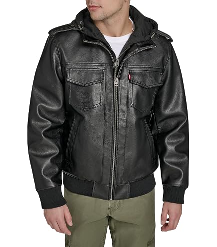 Levi's Men's Faux Leather Aviator Bomber Jacket with Sherpa Collar