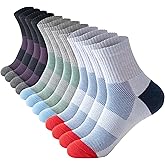 Mottee&Zconia Men‘s Cushioned Crew Socks - Breathable Athletic with Arch Support for Running, Gym, Work, Hiking, 6-Pack